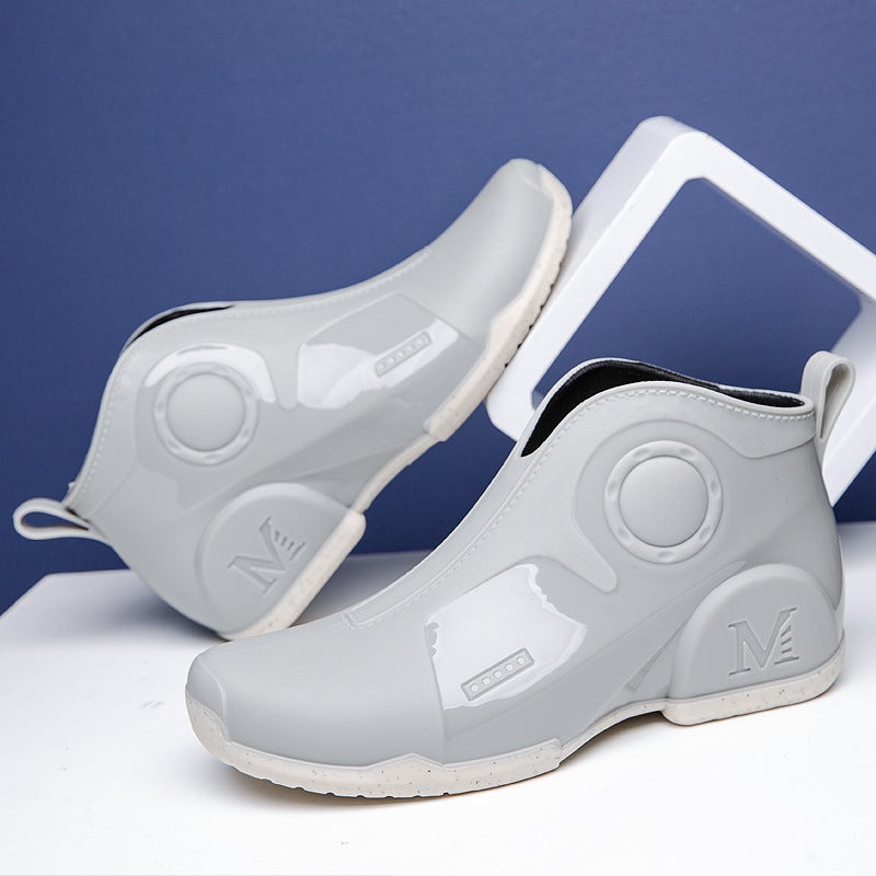 Mens Trendy Waterproof Slip-Resistant Fishing Rain Boots G350-Grey 