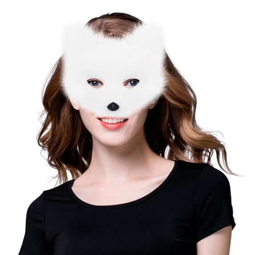 hbbhml Animal Fox Wolf Mask Halloween Party Cosplay Costumes Props Plush Cat Half Face Masks Carnival Christmas Masquerade - Image 2