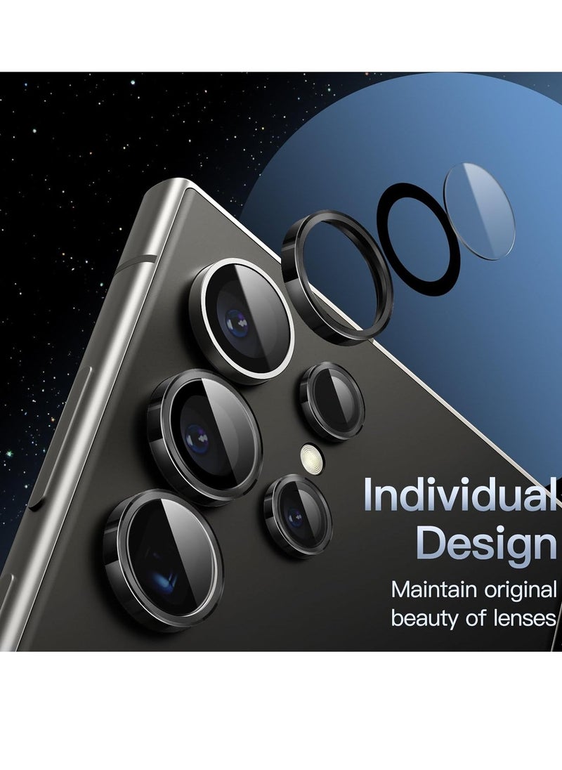 Raxoom Camera Lens Protector for Samsung Galaxy S24 Ultra, 9H Tempered Glass Metal Individual Ring Cover, Easy Installation Tray, HD Clear, 1 Set (Black) - Image 2