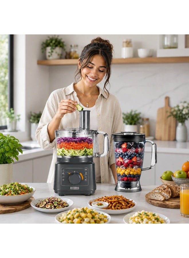KENWOOD Food Processor 750W Multi-Functional with Blender,Reversible Slicing/Grating Disk, Emulsifying Disk for Whisking, Dough Maker, Knife Blade FDP05.50GY Grey 2 L 750 W FDP05.50GY grey - Image 2