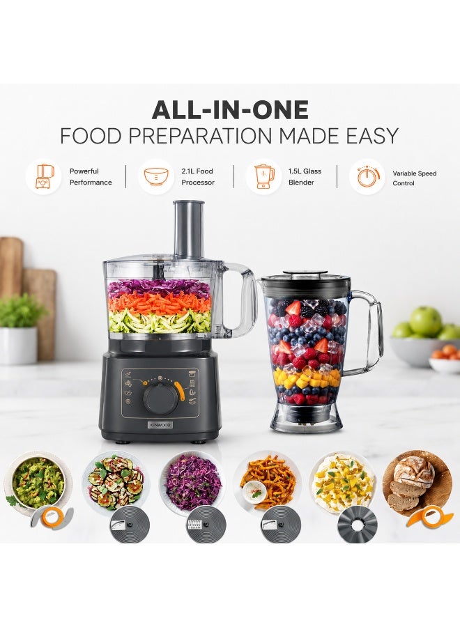 KENWOOD Food Processor 750W Multi-Functional with Blender,Reversible Slicing/Grating Disk, Emulsifying Disk for Whisking, Dough Maker, Knife Blade FDP05.50GY Grey 2 L 750 W FDP05.50GY grey - Image 5