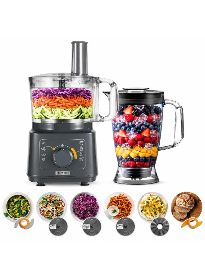 KENWOOD Food Processor 750W Multi-Functional with Blender,Reversible Slicing/Grating Disk, Emulsifying Disk for Whisking, Dough Maker, Knife Blade FDP05.50GY Grey 2 L 750 W FDP05.50GY grey - Image 1