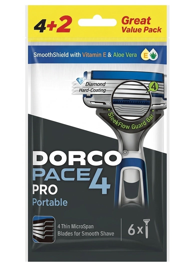 DORCO Pace 4 Portable Razor Diamond Hard Coating 4 Blade Razors 6 Pcs Pack - Image 1