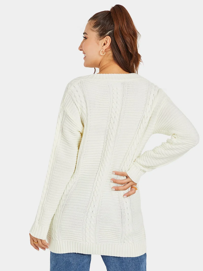 Styli Cable Knit Button Down Longline Cardigan