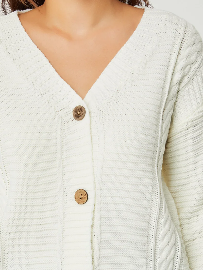 Styli Cable Knit Button Down Longline Cardigan