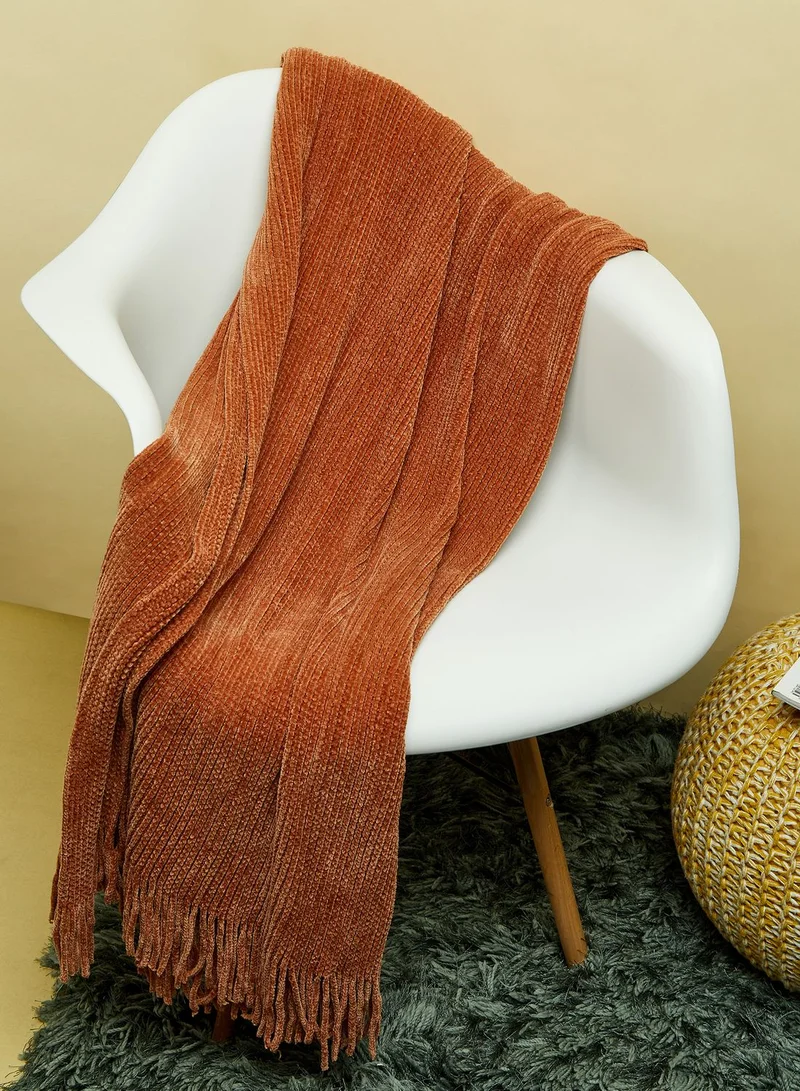 AURORA Orange Soft Chenille Tassel Blanket 170X130Cm