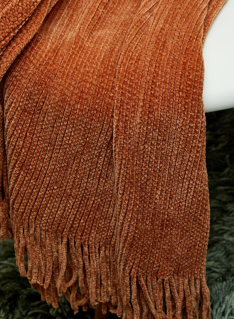 AURORA Orange Soft Chenille Tassel Blanket 170X130Cm