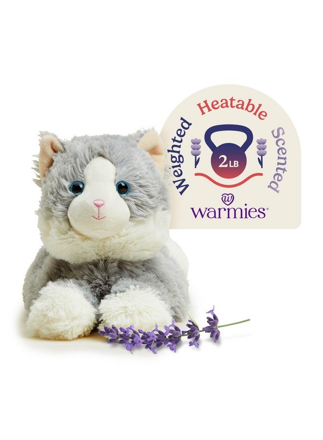 warmies Microwavable & Weighted Stuffed Animals, Laying Down Gray Cat - Heated Stuffed Animal Plushie for Warmth & Comfort - Cute Soft Plush Toys for Boys, Girls, Babies & Toddlers - Image 1