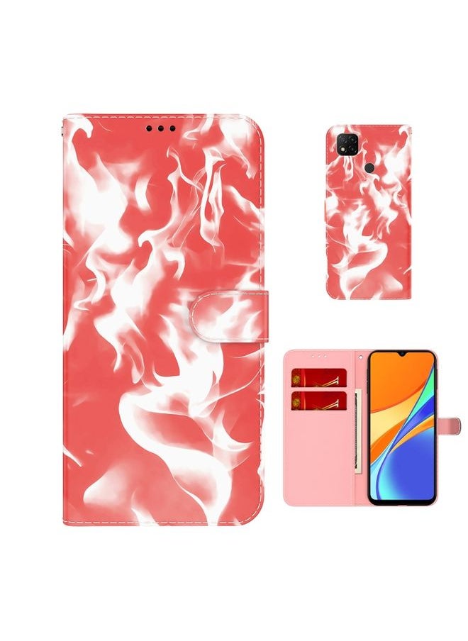 HuHa Case Cover For Xiaomi Redmi 9C Cloud Fog Pattern Horizontal Flip Leather Case with Holder & Card Slot & Wallet Red 