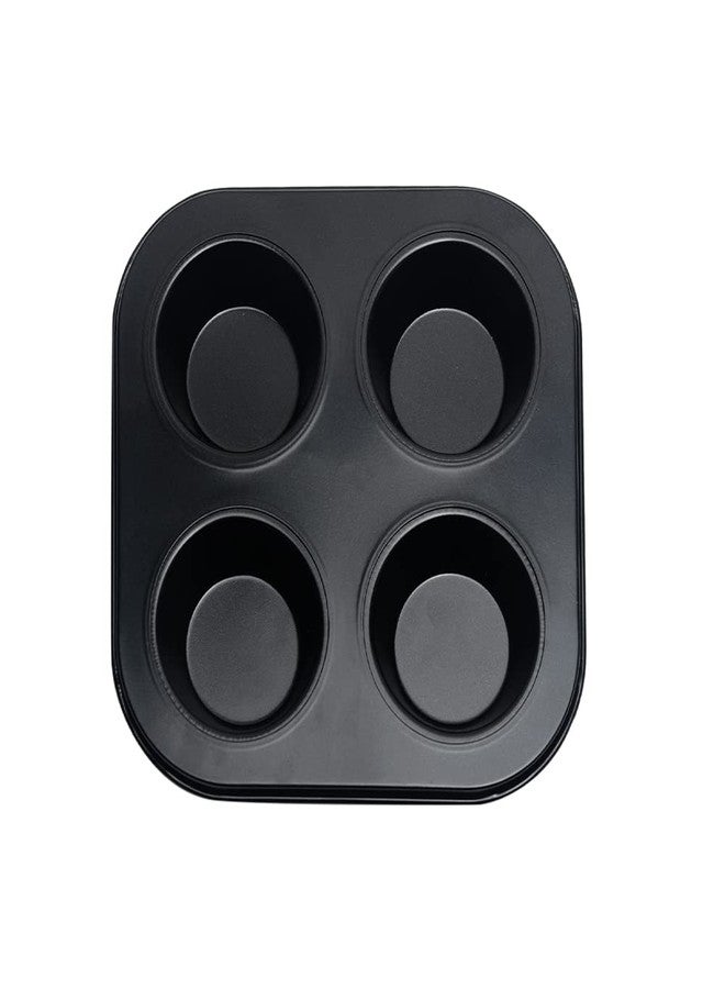 بيول قالب مافن بأربعة أكواب - صينية/قالب خبز كب كيك غير لاصقة - قالب كيك من الفولاذ الكربوني للاستخدام المنزلي والمقاهي والمطاعم (أسود) - Image 5