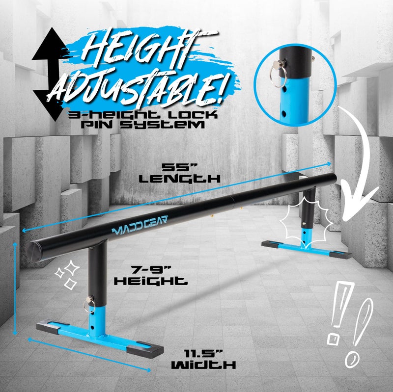 Madd Gear 55" Long Flat Bar Skate Rail – Heavy Duty Durable Round Skateboard Pro Scooter or Inline Skate - Adjustable Height - Smooth Easy Sliding Assembly & Great for Beginners to Advanced Skatepark - Image 3