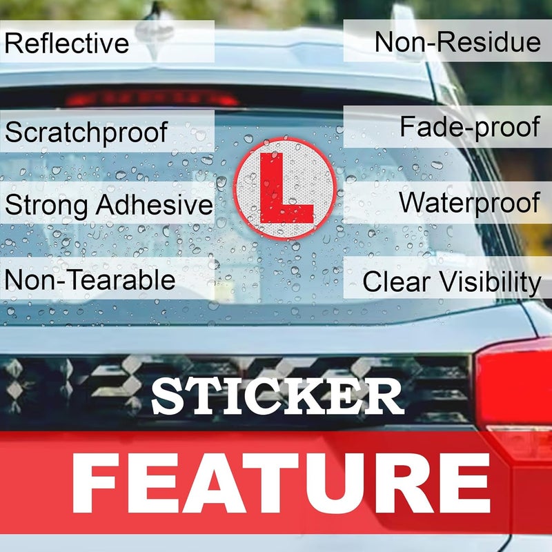 GLUN® Learning Sign Stickers, 2 Piece Set Stickers, Strong Adhesive Back, Reflective Surface for New Learner - Image 4