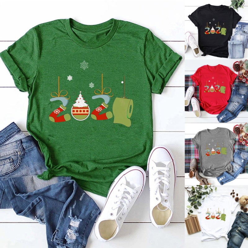 2020 Christmas Snowflake Printed Short-Sleeved T-Shirt - Image 2