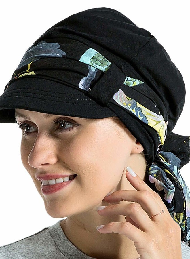 JarseHera Chemo Hats for Women Bamboo Cotton Lined Newsboy Caps with Scarf Double Loop Headwear for Cancer Hair Loss, Black, One size - Image 1