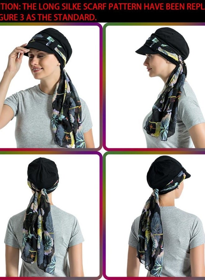 JarseHera Chemo Hats for Women Bamboo Cotton Lined Newsboy Caps with Scarf Double Loop Headwear for Cancer Hair Loss, Black, One size - Image 4