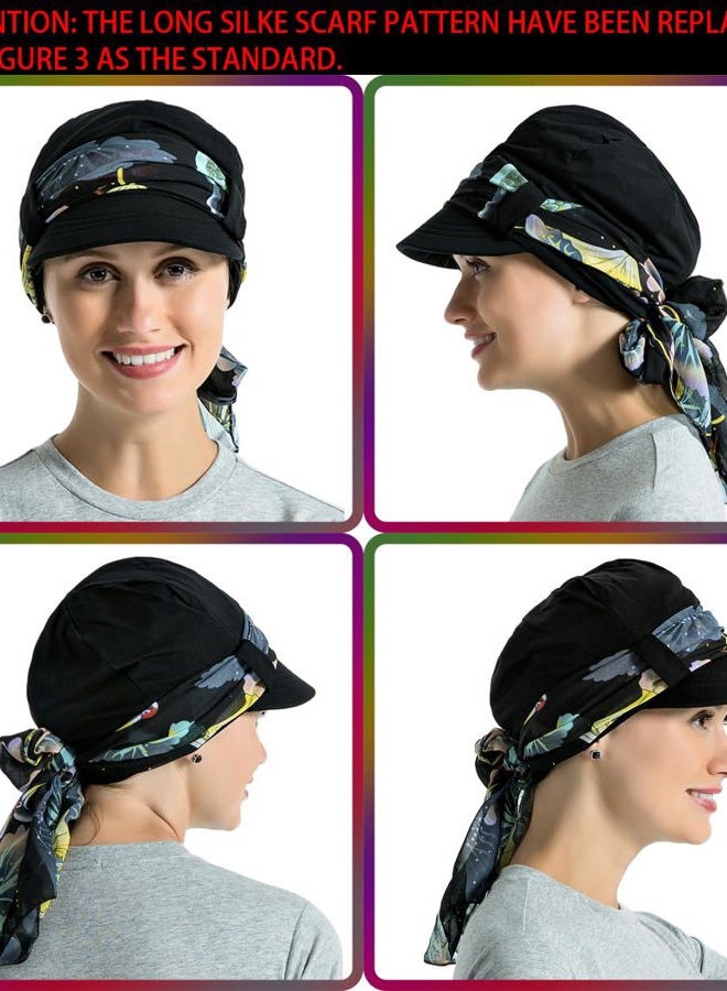 JarseHera Chemo Hats for Women Bamboo Cotton Lined Newsboy Caps with Scarf Double Loop Headwear for Cancer Hair Loss, Black, One size - Image 5