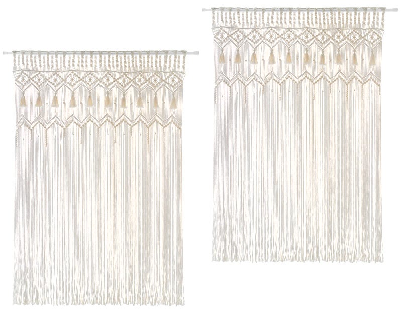 Mkono Macrame Curtain Large Boho Woven Wall Hanging Window Curtains Handmade Bohemian Decor for Window Doorway Closet Wedding Backdrop Arch Bedroom Living Room Apartment 51W x 70L Set of 2