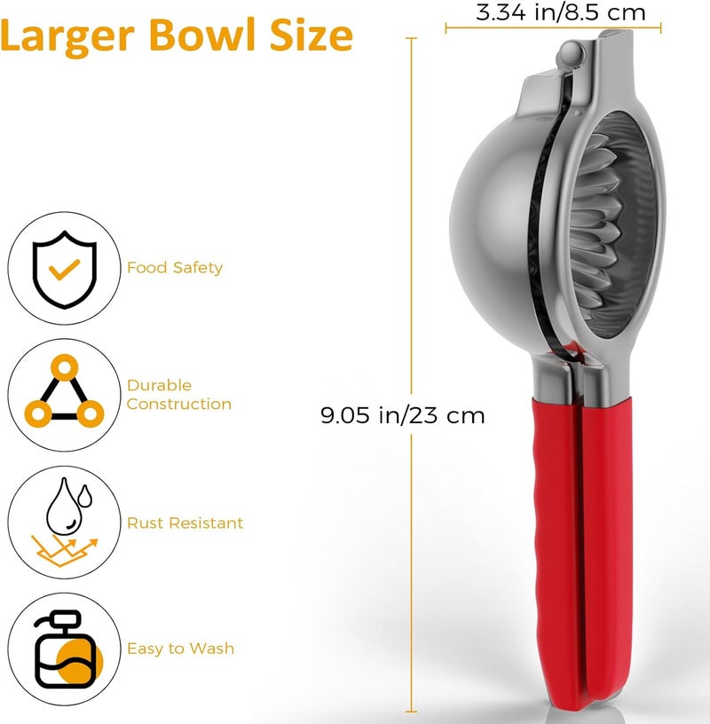 RCMo Lemon Squeezer Stainless Steel - Premium Quality, Heavy Duty Solid Metal Squeezer Bowl - Large Manual Citrus Press Juicer and Lime Squeezer (Red) - Image 2