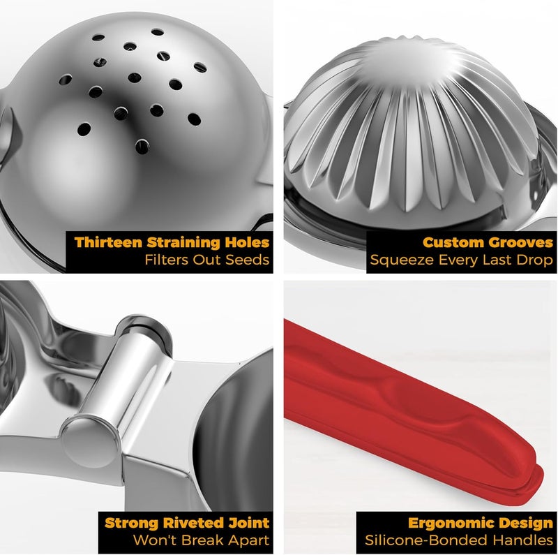 RCMo Lemon Squeezer Stainless Steel - Premium Quality, Heavy Duty Solid Metal Squeezer Bowl - Large Manual Citrus Press Juicer and Lime Squeezer (Red) - Image 4