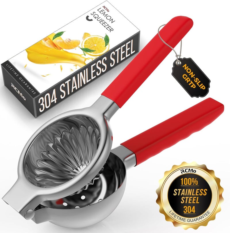 RCMo Lemon Squeezer Stainless Steel - Premium Quality, Heavy Duty Solid Metal Squeezer Bowl - Large Manual Citrus Press Juicer and Lime Squeezer (Red) - Image 1