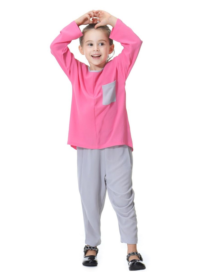 Loquat Girl's 2-Piece Set Outfit Round Neck Top And Loose Harem Pants Suit Rose Pink/Grey  - Image 3