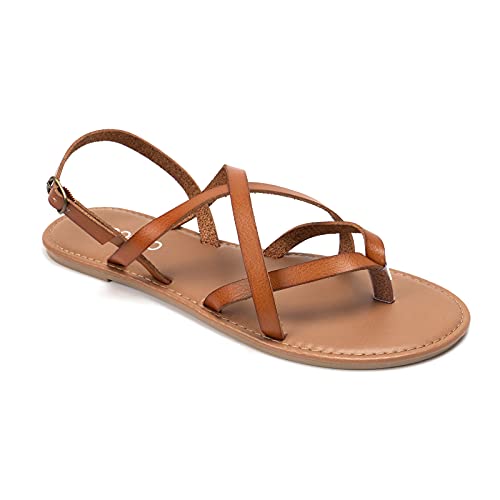 Colgo Women's Summer Strappy Flat Sandals, Adjustable Casual Fisherman Sandal with Open Toe Slingback Gladiator Sandals (6.5,Brown) - Image 1