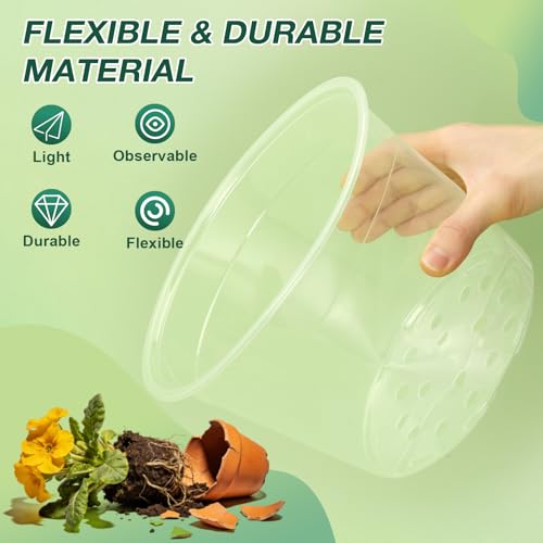 GUGEMEI 12/10/8 Inch Clear Nursery Pots with Drainage Holes, 12 Pack Flexible Large Plant Pots for Plants, Plastic Clear Pots for Seedling, Shrubs, Herbs, Flowers, Vegetables - Image 3