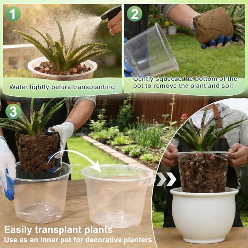 GUGEMEI 12/10/8 Inch Clear Nursery Pots with Drainage Holes, 12 Pack Flexible Large Plant Pots for Plants, Plastic Clear Pots for Seedling, Shrubs, Herbs, Flowers, Vegetables - Image 5