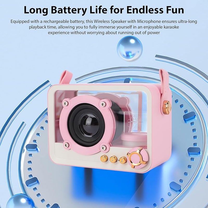 Portable Bluetooth Karaoke Speaker With Wireless Microphones Pink KTV Set For Home Party Outdoor - Image 4