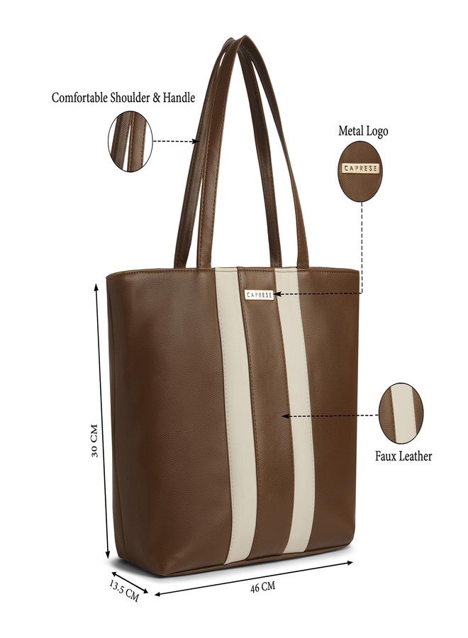 Caprese Evelyn 15.6-Inch Laptop Compatible Large Tote Bag for Women | Stylish, Durable, and Spacious with Multiple Compartments, Back Zipper Pocket for Work, Travel, and Everyday Use (Chocolate Brown) - Image 3