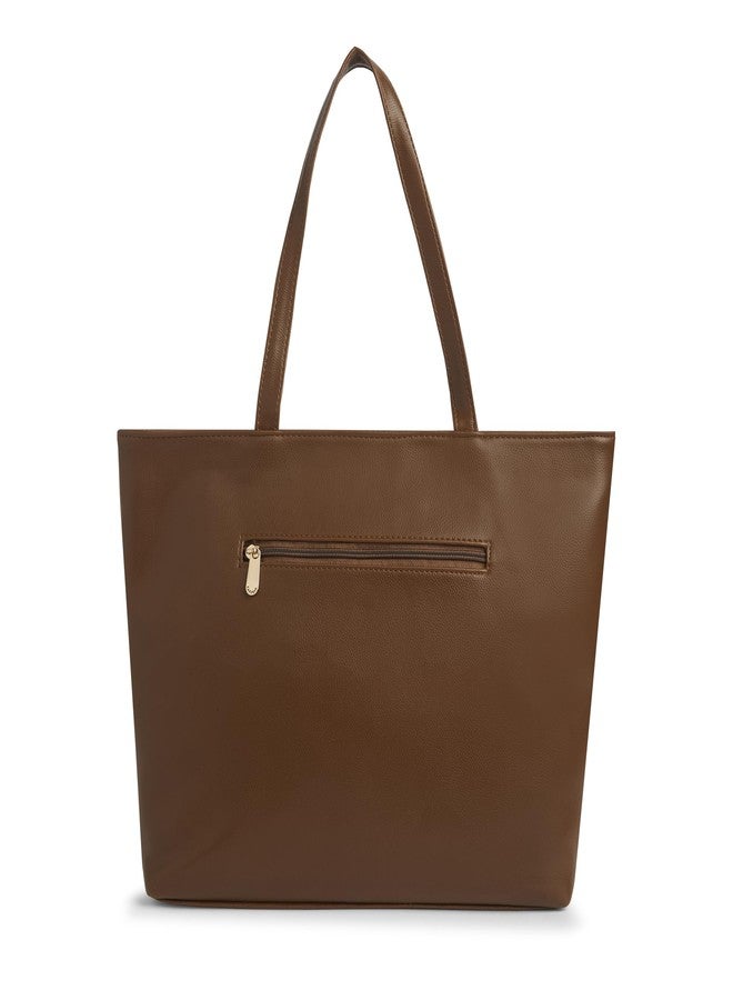 Caprese Evelyn 15.6-Inch Laptop Compatible Large Tote Bag for Women | Stylish, Durable, and Spacious with Multiple Compartments, Back Zipper Pocket for Work, Travel, and Everyday Use (Chocolate Brown) - Image 5