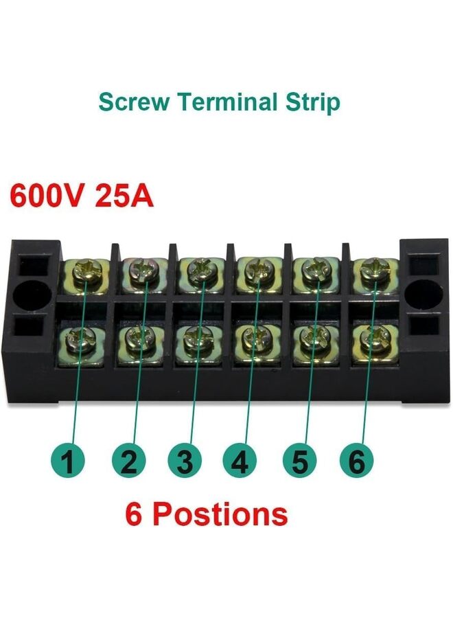 10 قطع (5 مجموعات) 12 وضعية، صف مزدوج، 600 فولت 25 أمبير، شرائط أطراف لولبية مع غطاء، 400 فولت 25 أمبير، 12 وضعية، شريط حاجز لأطراف معزولة مسبقًا (أسود وأحمر) (المقاس: 25 أمبير). - Image 3