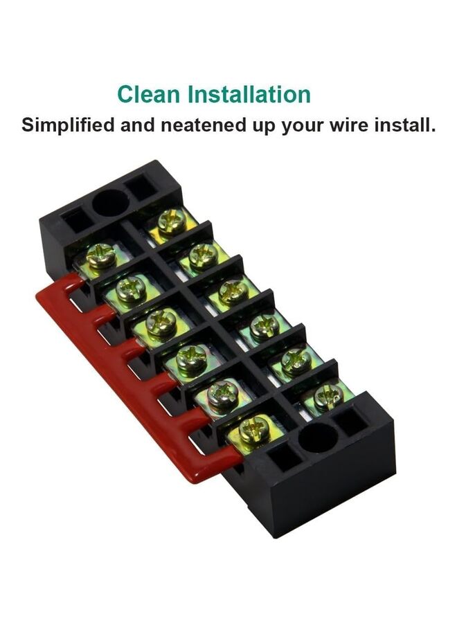 10 قطع (5 مجموعات) 12 وضعية، صف مزدوج، 600 فولت 25 أمبير، شرائط أطراف لولبية مع غطاء، 400 فولت 25 أمبير، 12 وضعية، شريط حاجز لأطراف معزولة مسبقًا (أسود وأحمر) (المقاس: 25 أمبير). - Image 5