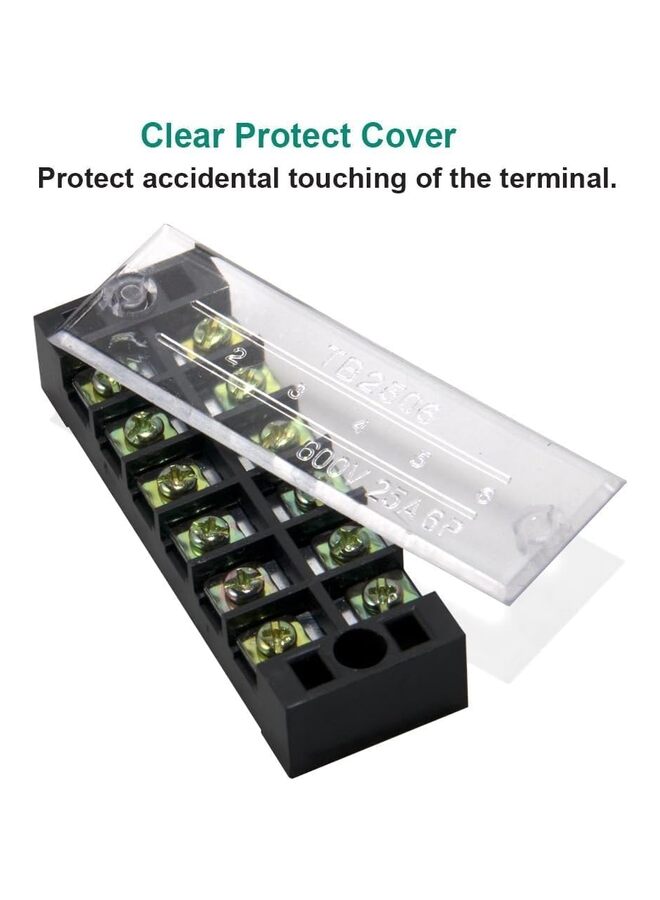 10 قطع (5 مجموعات) 12 وضعية، صف مزدوج، 600 فولت 25 أمبير، شرائط أطراف لولبية مع غطاء، 400 فولت 25 أمبير، 12 وضعية، شريط حاجز لأطراف معزولة مسبقًا (أسود وأحمر) (المقاس: 25 أمبير). - Image 2