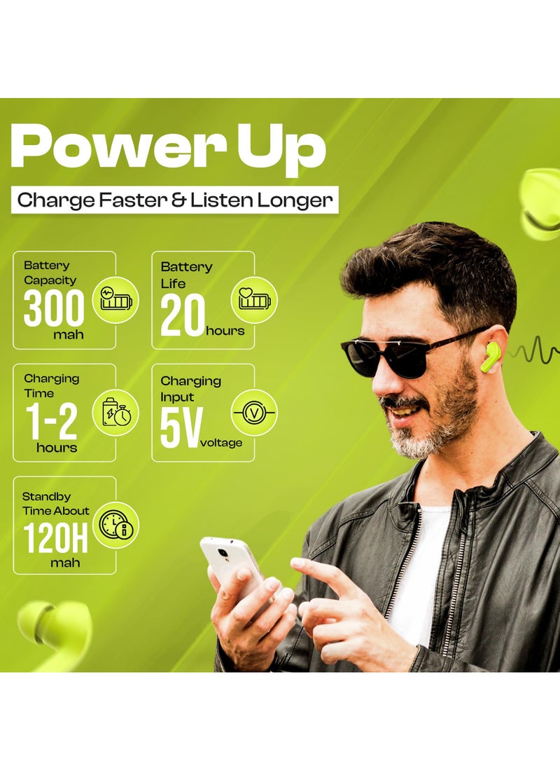 Generic - Wireless Earbuds Bluetooth Headphones with LED Display & Clear Charging Case, IPX5 Waterproof Earphones with Built-in Mic, Sport & Workout Headphones Compatible with Apple/Android, TV, Laptop - Green - Image 1
