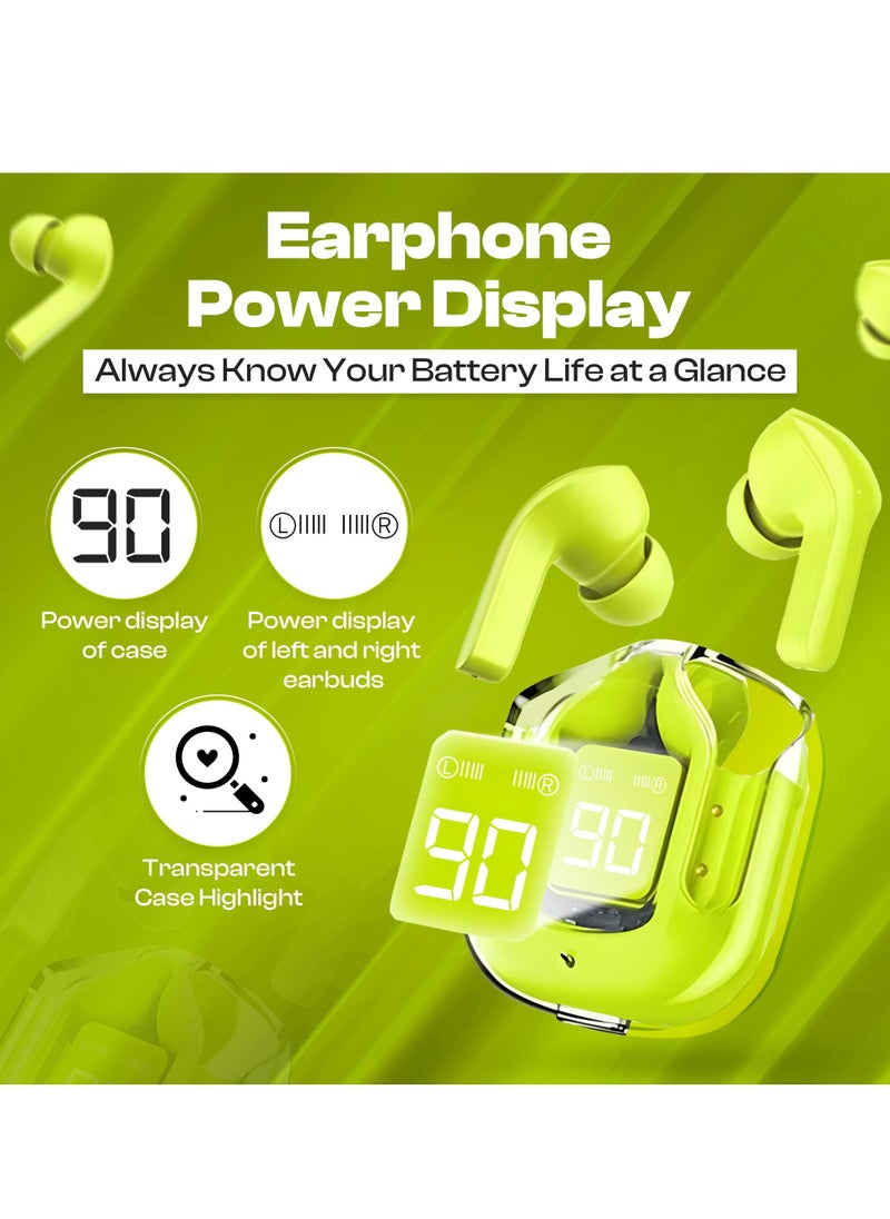 Generic - Wireless Earbuds Bluetooth Headphones with LED Display & Clear Charging Case, IPX5 Waterproof Earphones with Built-in Mic, Sport & Workout Headphones Compatible with Apple/Android, TV, Laptop - Green - Image 1