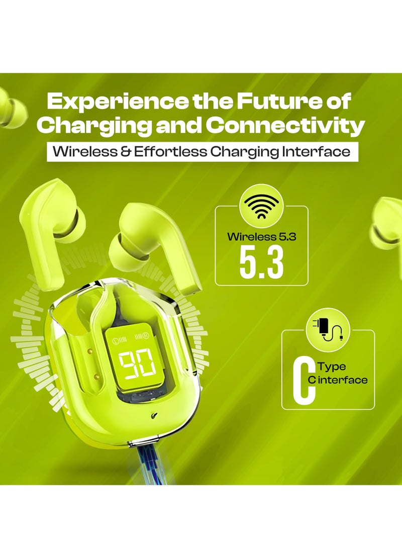 Generic - Wireless Earbuds Bluetooth Headphones with LED Display & Clear Charging Case, IPX5 Waterproof Earphones with Built-in Mic, Sport & Workout Headphones Compatible with Apple/Android, TV, Laptop - Green - Image 1