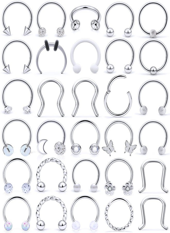 Cisyozi 16G Horseshoes Black Septum Jewelry Stainless Steel Horseshoe Septum Ring Nose Rings Hoop Helix Daith Cartilage Tragus Earrings Eyebrow Body Piercing Jewelry 6-14mm, Metal Crystal, - Image 1