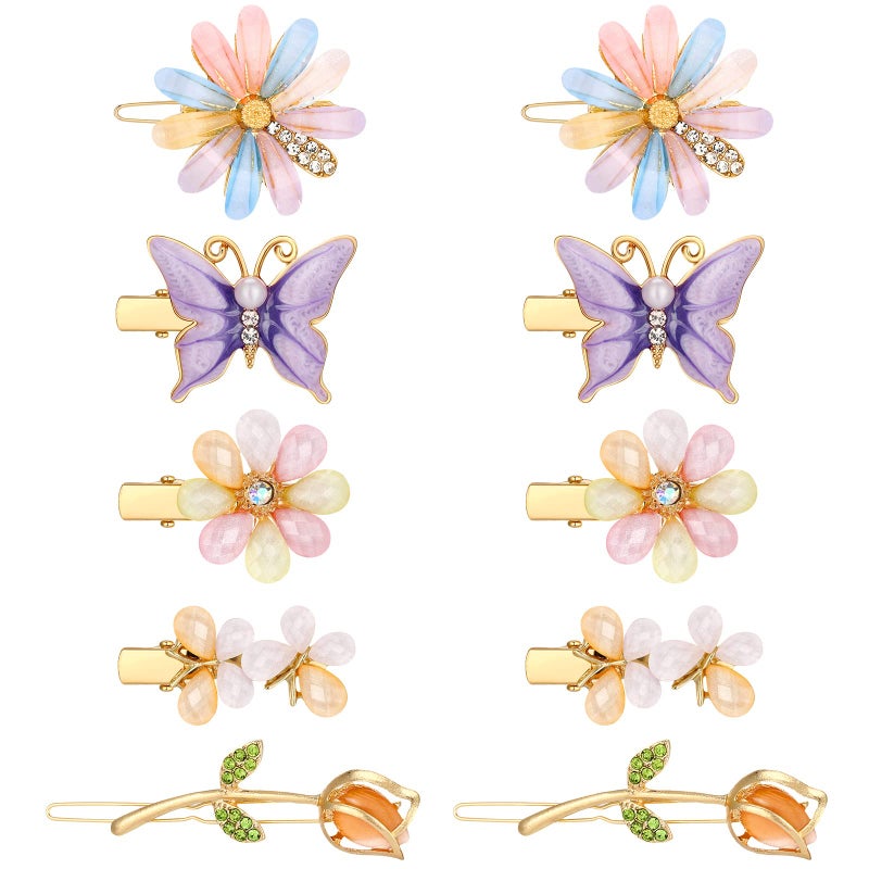 10 Pcs Decorative Hair Clips for Women Rhinestone Bobby Pins Butterfly Flower Hair Clip Handmade Metal Barrettes Glitter Crystal Hairpin Jewelry Accessory for WeddingFresh Style
