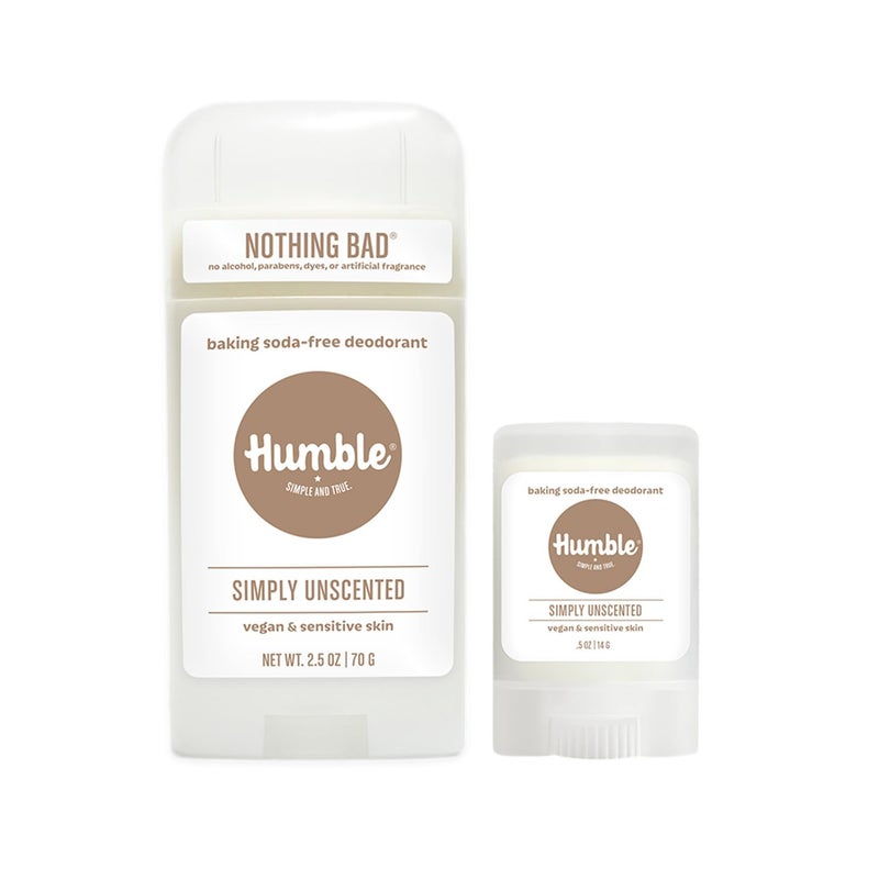 HUMBLE SIMPLE AND TRUE. HUMBLE BRANDS Aluminum-Free Deodorant, Vegan and Cruelty- free, Formulated for Sensitive Skin, Sensitive Simply Unscented Deodorant Full & Travel Pack