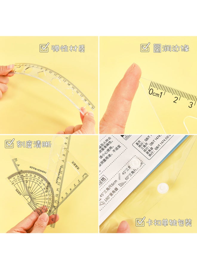 HELPS Creative Inspirational Ruler Set For Students, Four-piece Set, High-looking Transparent Ruler, Triangle Plate, Protractor, Ruler Set - Image 4