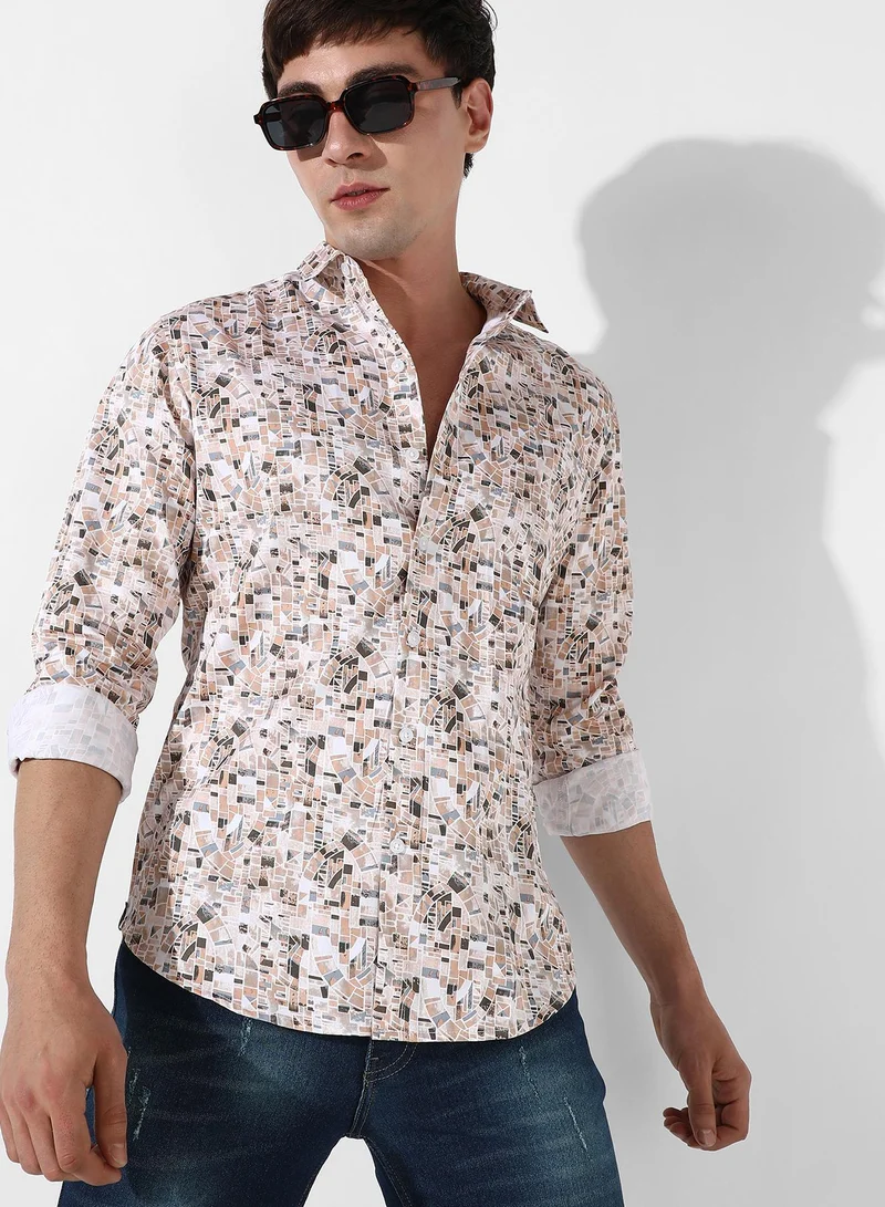 Campus Sutra Men's Abstract Print Button Up Cotton Shirt