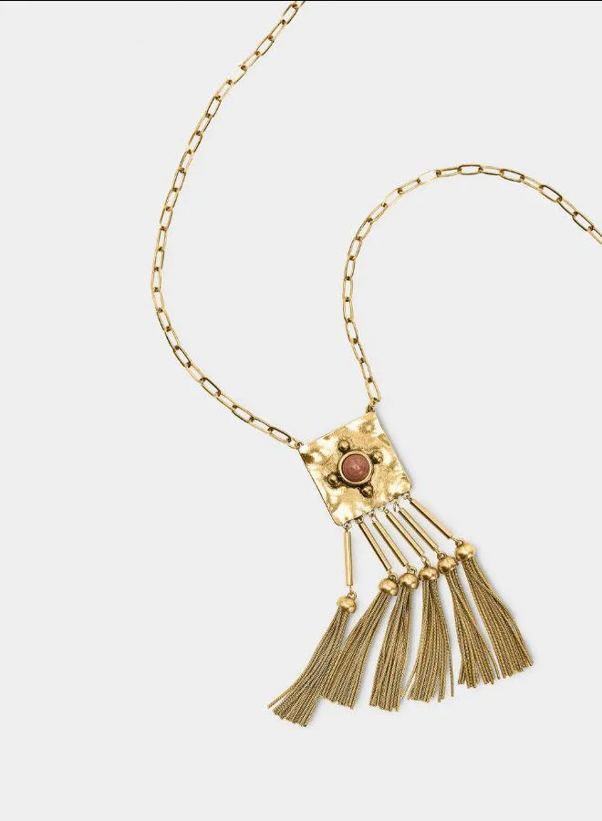 بارفوا عقد مع قلادة حجرية مربعة وشرابه