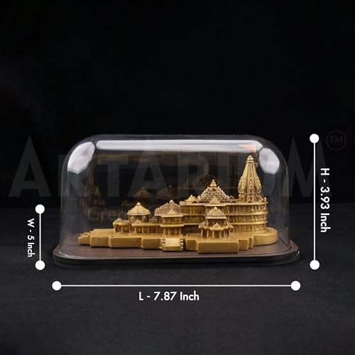 Artarium Ram Mandir Ayodhya Model with Acrylic Glass Cover & Wooden Base (7.25 Inch), Ram Lalla Temple Replica Decorative Showpiece for Home Decor, Pooja Room, Office & Gift - Image 4