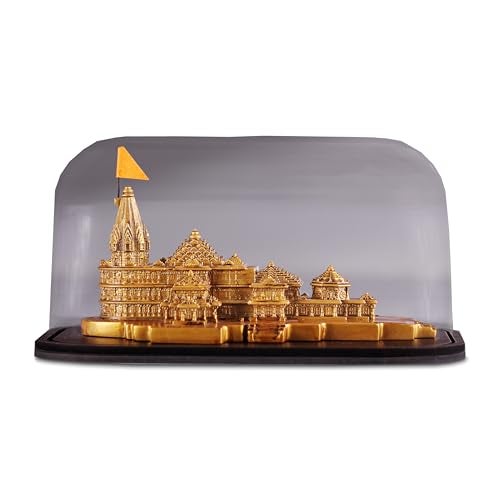Artarium Ram Mandir Ayodhya Model with Acrylic Glass Cover & Wooden Base (7.25 Inch), Ram Lalla Temple Replica Decorative Showpiece for Home Decor, Pooja Room, Office & Gift - Image 1