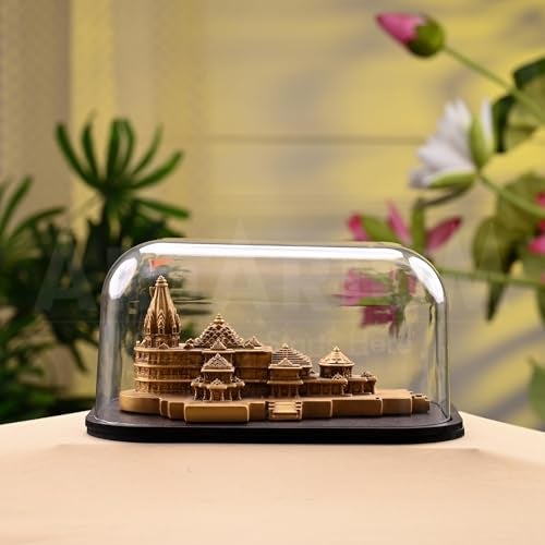 Artarium Ram Mandir Ayodhya Model with Acrylic Glass Cover & Wooden Base (7.25 Inch), Ram Lalla Temple Replica Decorative Showpiece for Home Decor, Pooja Room, Office & Gift - Image 2