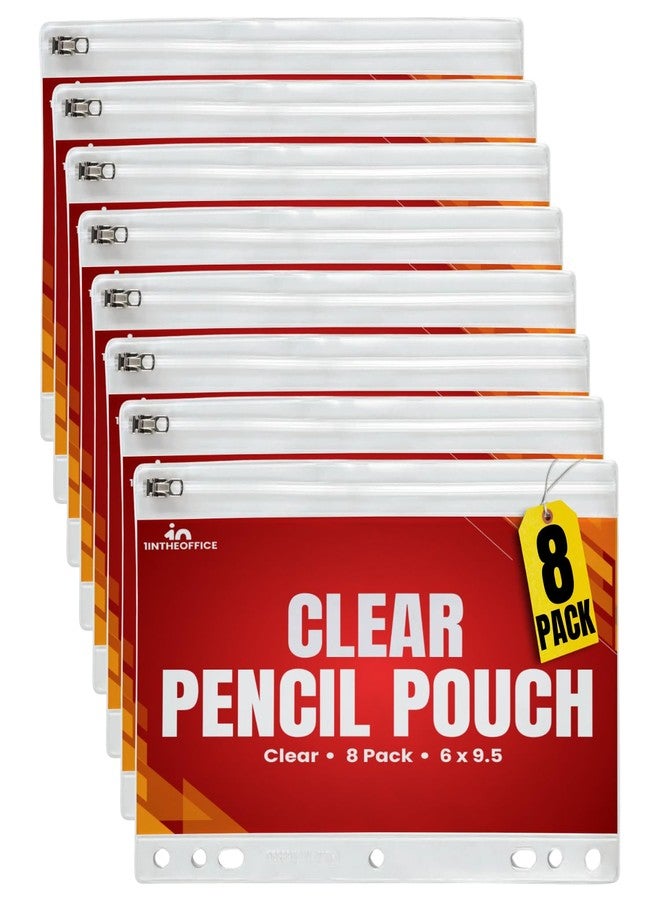 1InTheOffice Clear Pencil Pouch, Pencil Pouch for 3 Ring Binder, Zippered, Vinyl, 8 Pack - Image 1
