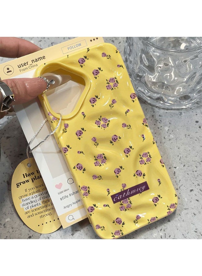 NIBEMINENT Rose Pleats Protective TPU Case Cover For iPhone 14 Pro Max, Yellow