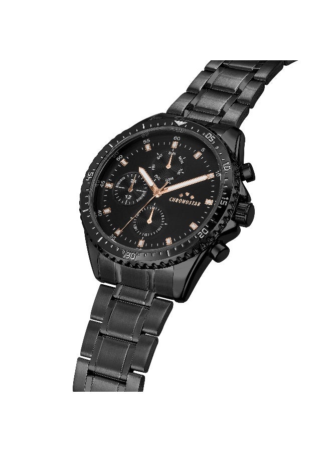 Chronostar Men's Black Round Chronograph Dial with Black Stainless Steel Band Watch - 43.5mm - R3753311001 - Image 3