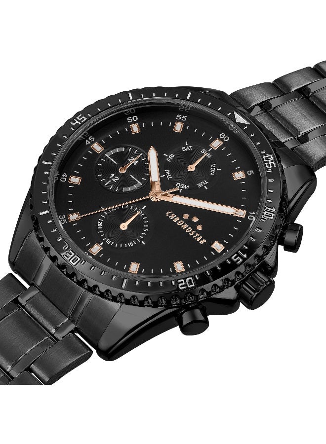 Chronostar Men's Black Round Chronograph Dial with Black Stainless Steel Band Watch - 43.5mm - R3753311001 - Image 2